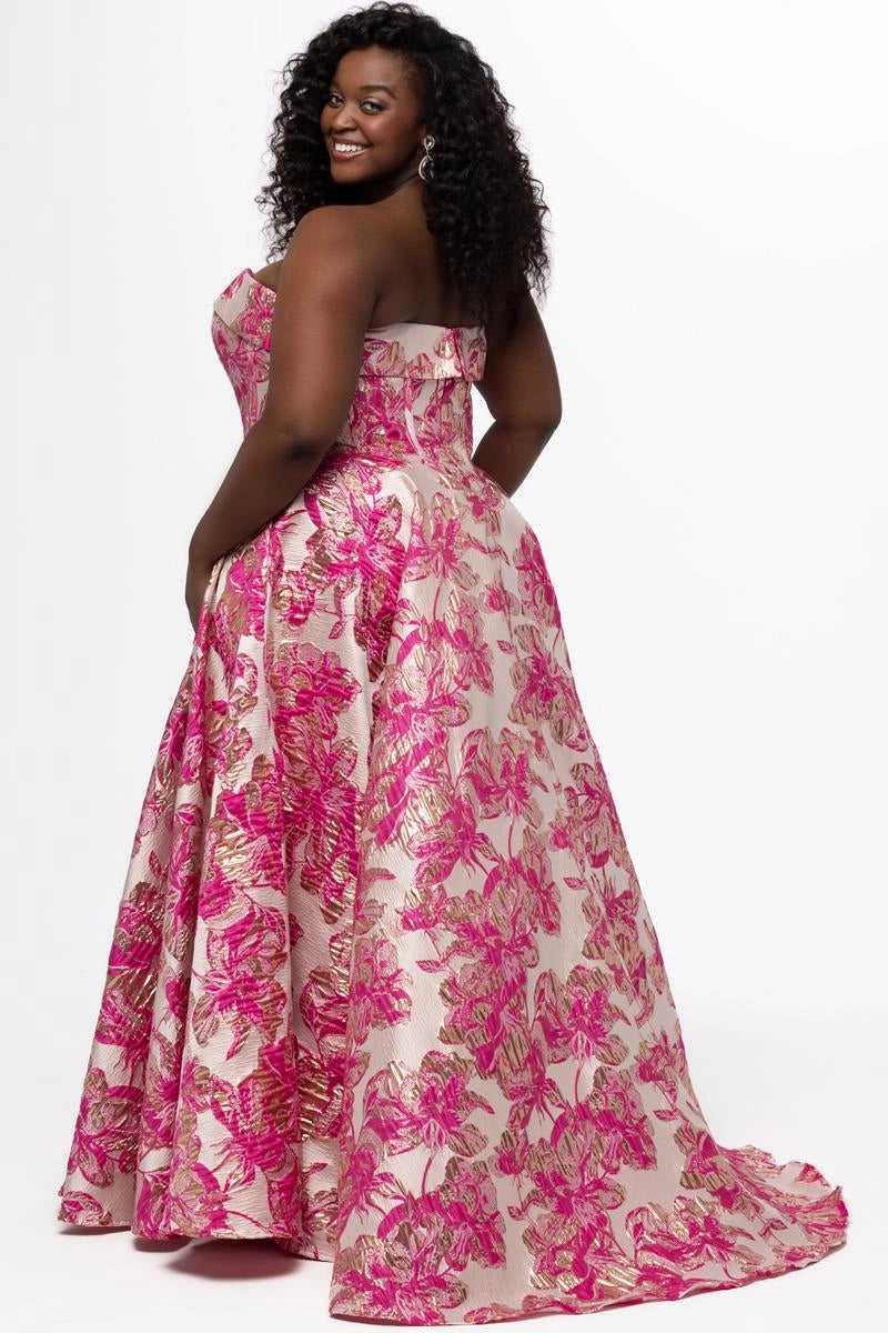 Glamorous Plus Size A Line Sweetheart Strapless Jacquard Floor Length Prom Dress