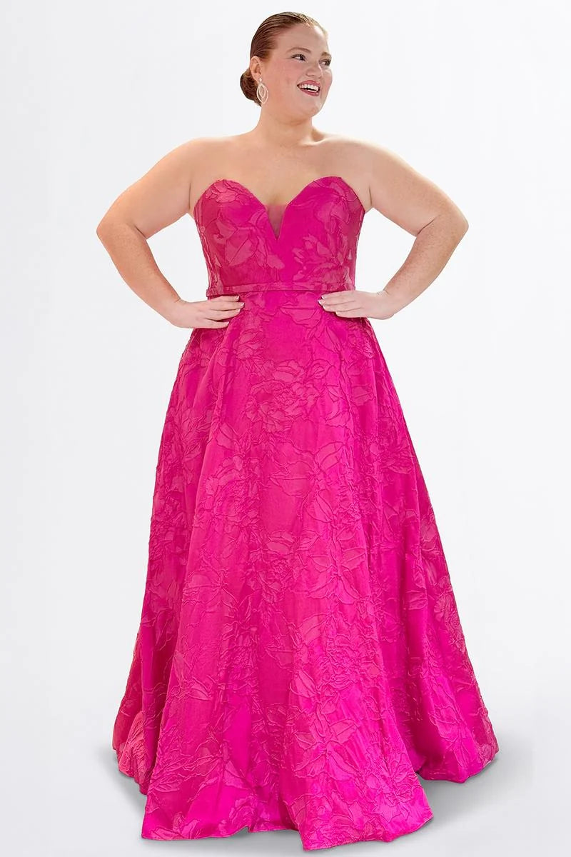 Elegant Plus Size A Line Sweetheart Strapless Jacquard Floor Length Prom Dress