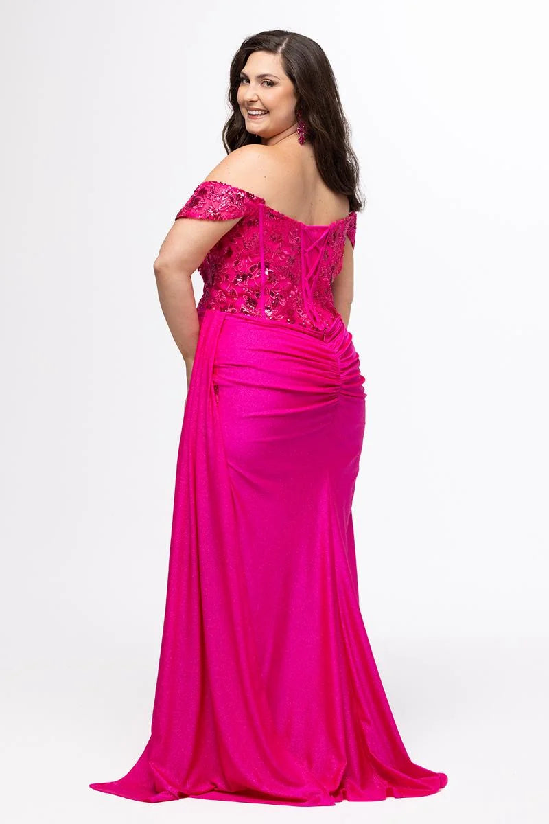 Glamorous Plus Size Sheath Sweetheart Off Shoulder Glitter Floor Length Prom Dress