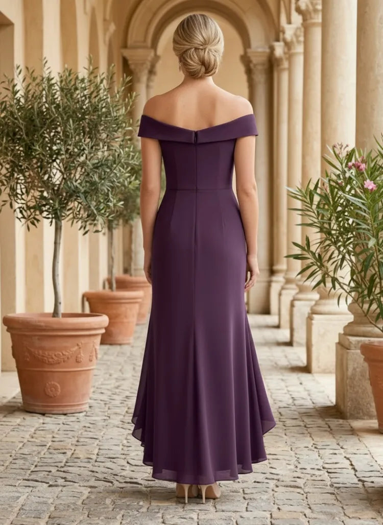 Elegant Sheath Off-Shoulder Sleeveless Chiffon High-Low Mother of the Bride Dress