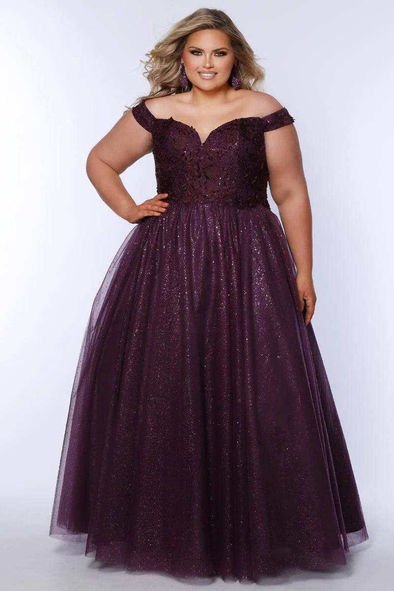 Elegant Plus Size A Line Sweetheart Off Shoulder Glitter Tulle Prom Dress