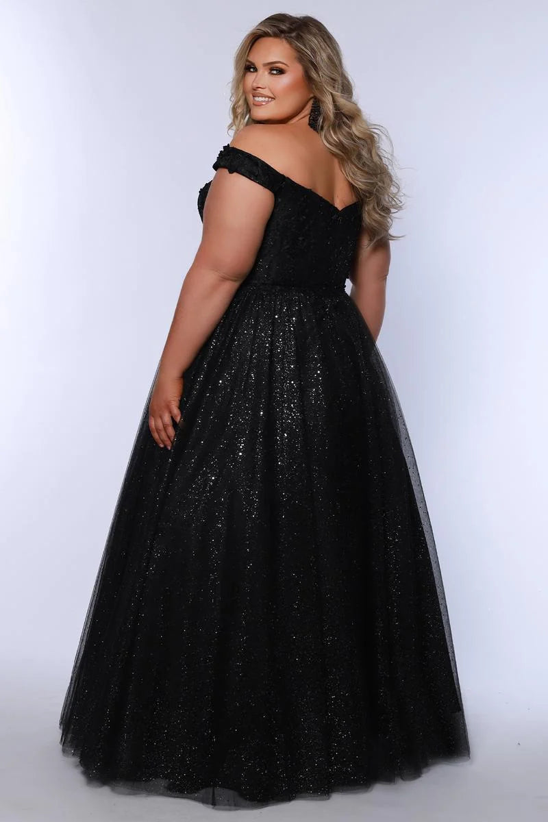 Elegant Plus Size A Line Sweetheart Off Shoulder Glitter Tulle Prom Dress