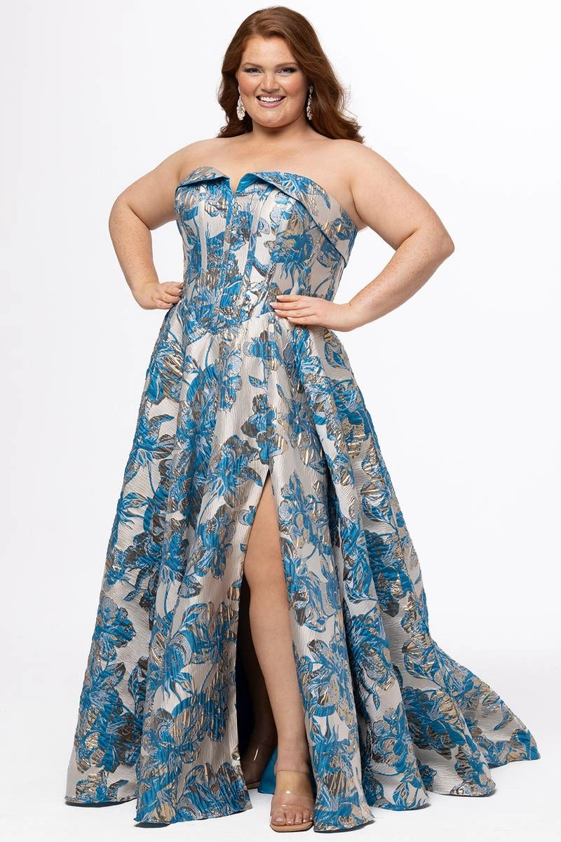 Glamorous Plus Size A Line Sweetheart Strapless Jacquard Floor Length Prom Dress