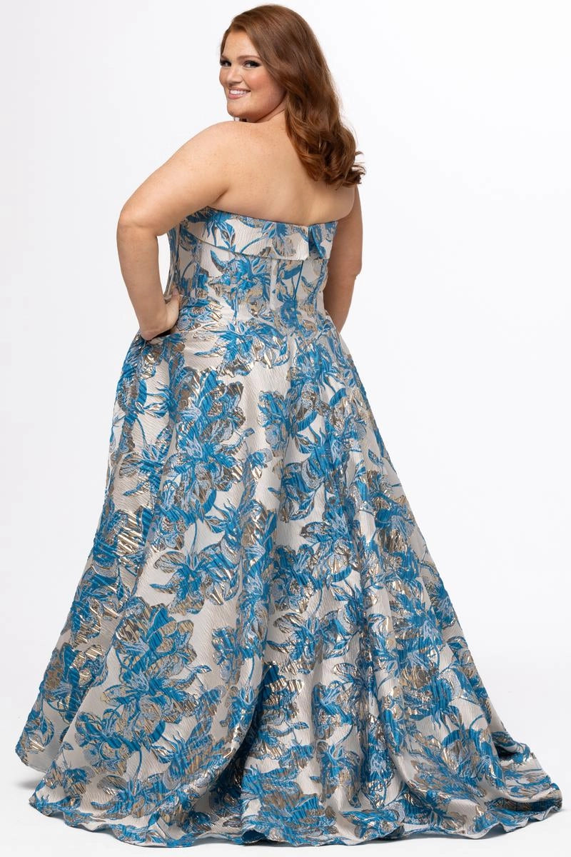Glamorous Plus Size A Line Sweetheart Strapless Jacquard Floor Length Prom Dress