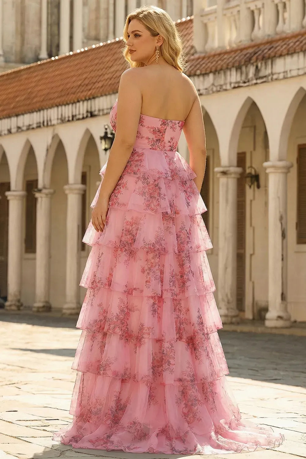Romantic A-Line Sweetheart Strapless Zipper Tiered Floor Length Plus Size Prom Dress