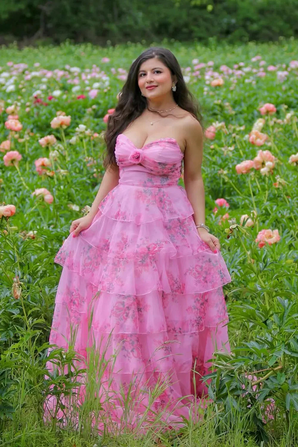 Romantic A-Line Sweetheart Strapless Zipper Tiered Floor Length Plus Size Prom Dress