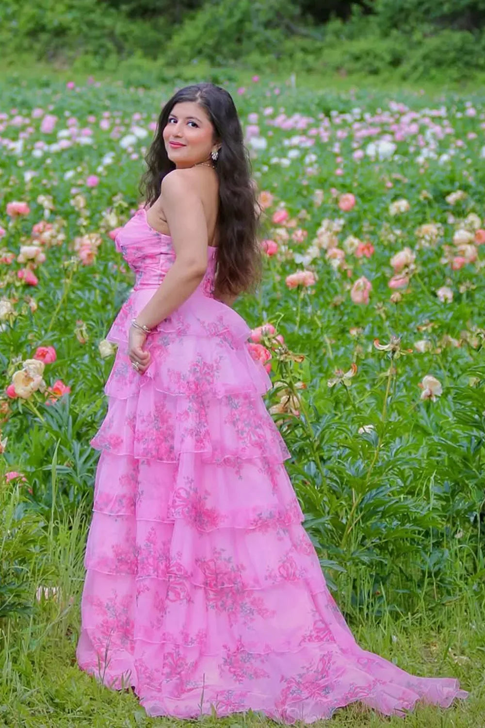 Romantic A-Line Sweetheart Strapless Zipper Tiered Floor Length Plus Size Prom Dress