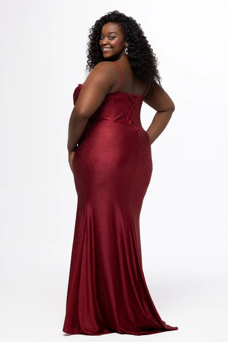 Glamorous Plus Size Mermaid Cowl Neck Sleeveless Glitter Floor Length Prom Dress