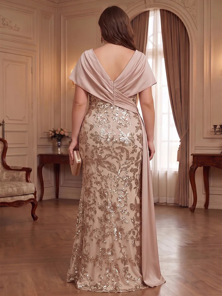 Glamorous Plus Size Sheath Square-Neck Sequin Floor-Length Mother of the Bride Dress