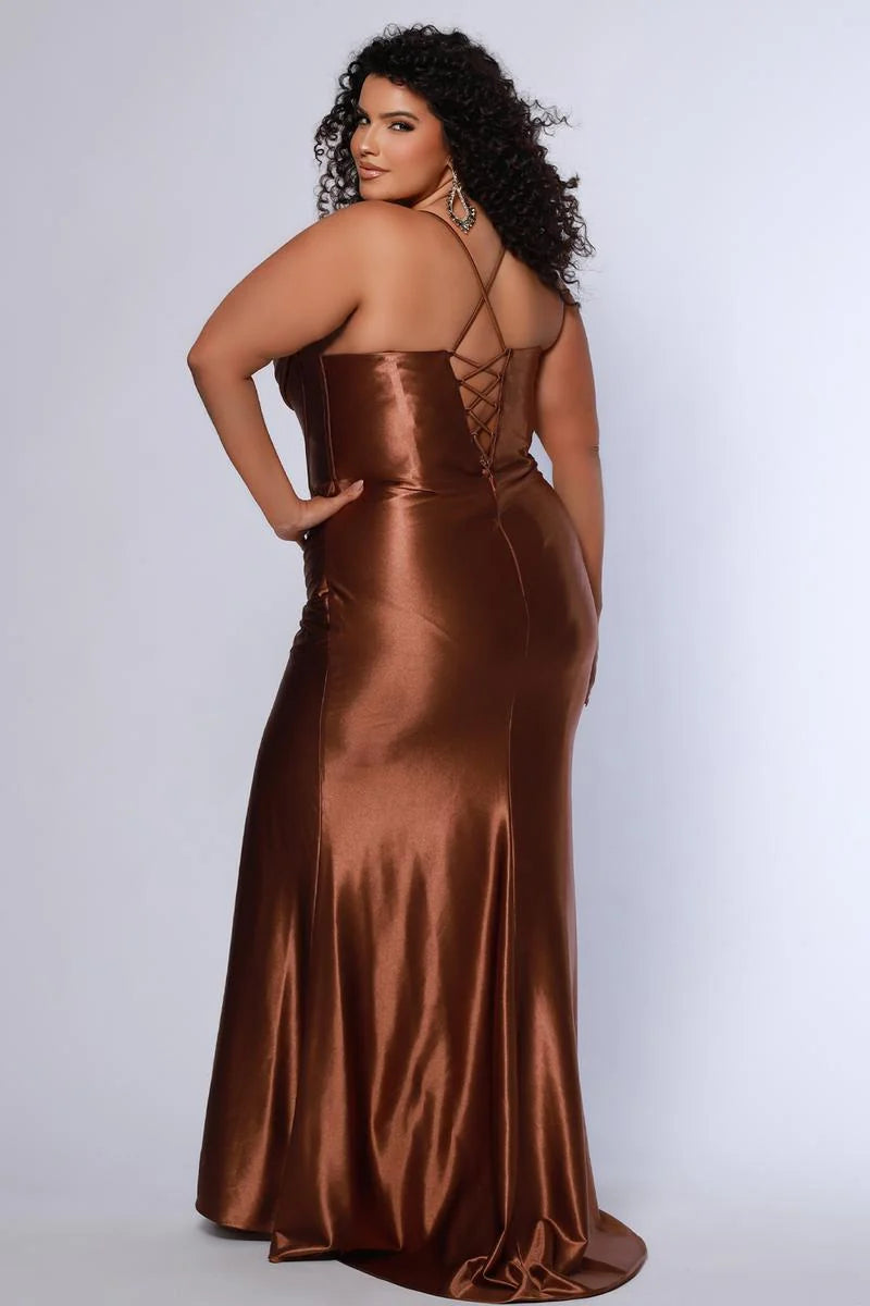 Elegant Plus Size Sheath Cowl Neck Sleeveless Satin Floor Length Prom Dress