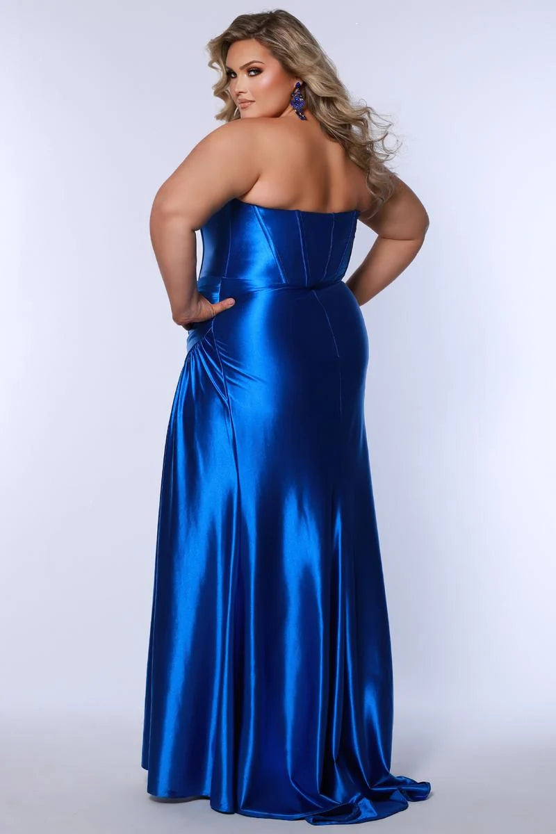 Glamorous Plus Size Sheath Sweetheart Strapless Satin Floor Length Prom Dress