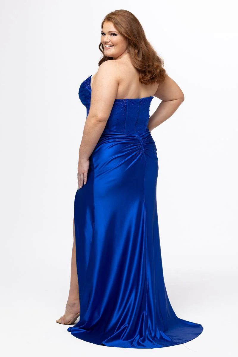 Glamorous Plus Size Sheath Sweetheart Strapless Satin Floor Length Prom Dress