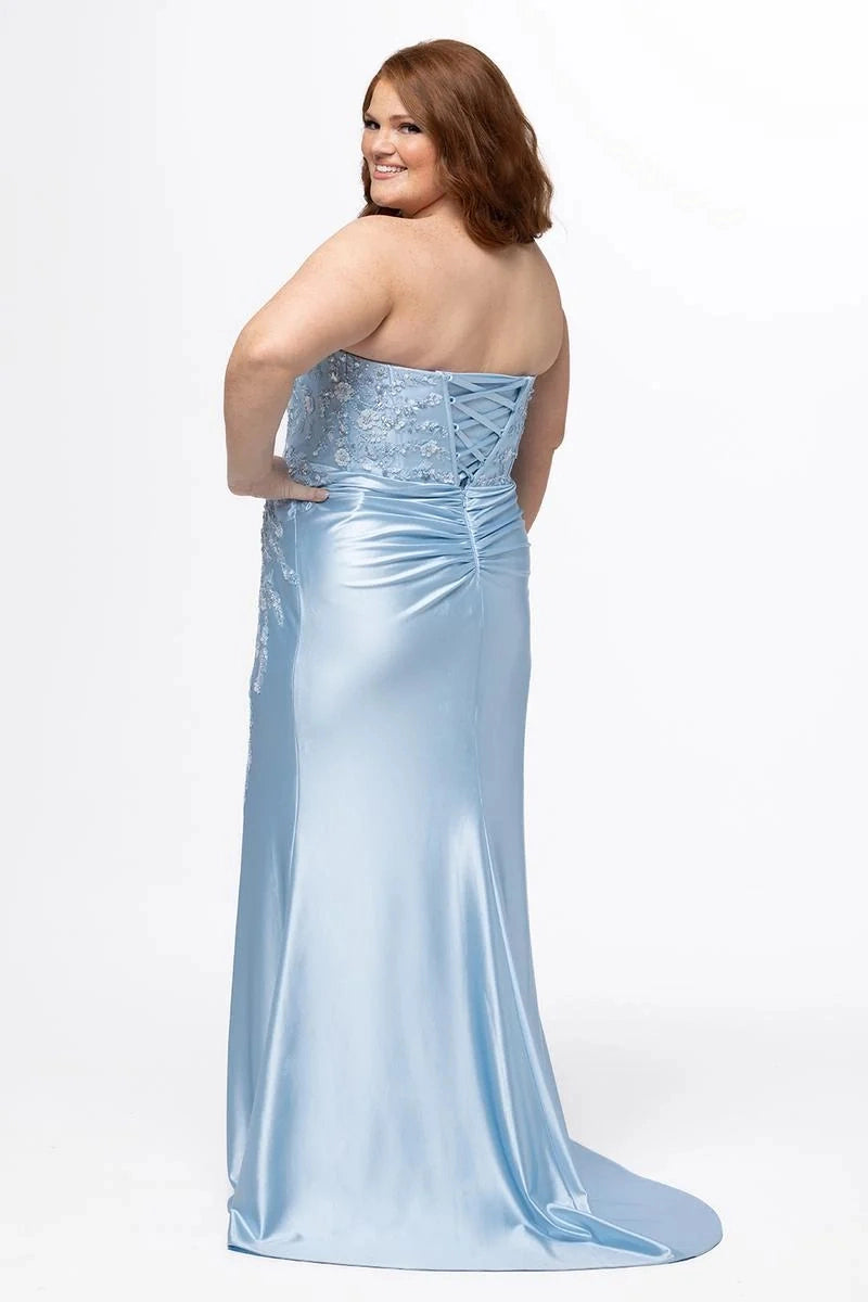 Elegant Plus Size Sheath Sweetheart Strapless Satin Floor Length Prom Dress