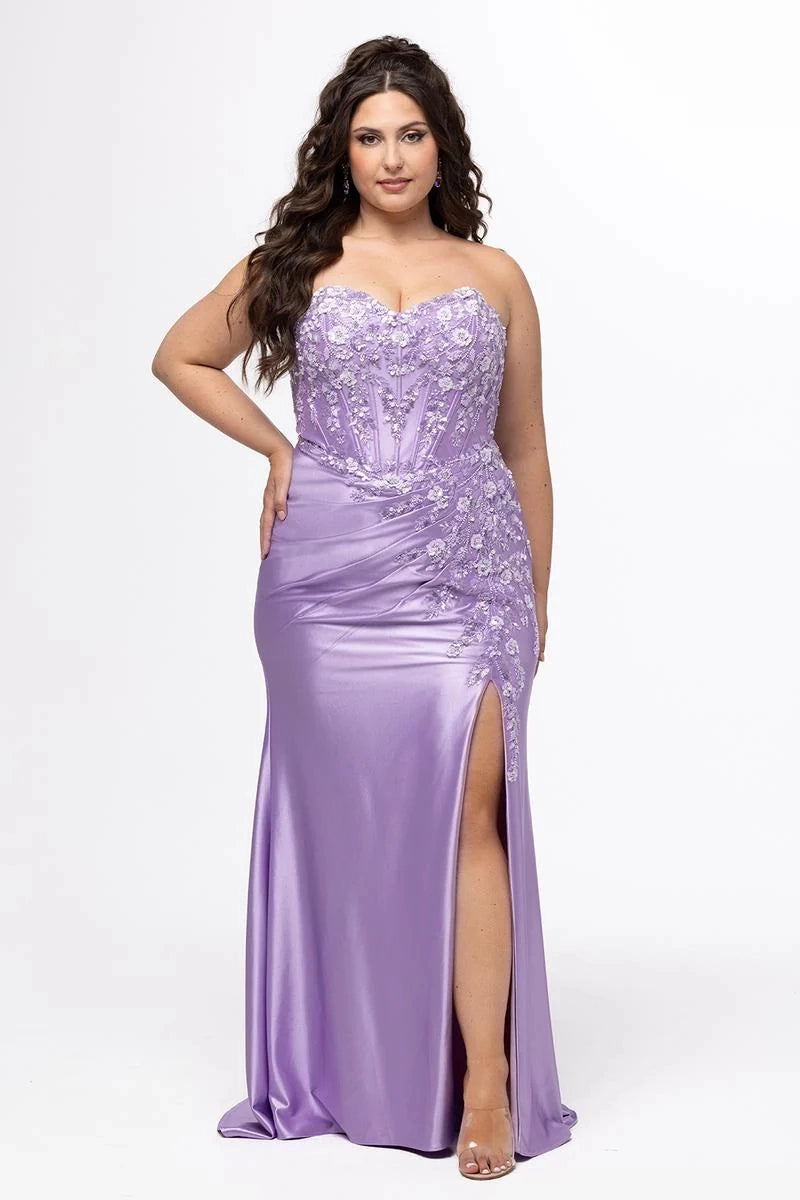 Elegant Plus Size Sheath Sweetheart Strapless Satin Floor Length Prom Dress