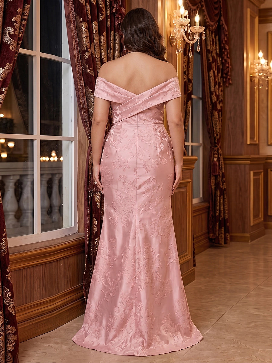 Elegant Plus Size Jacquard Mermaid Sweetheart Off-Shoulder Zipper-Back Slit Floor-Length Evening Dress