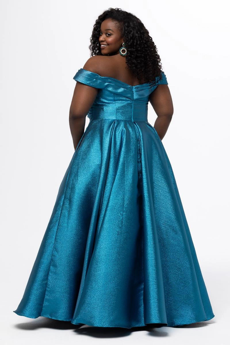 Elegant Plus Size A Line Sweetheart Off Shoulder Metallic Floor Length Prom Dress