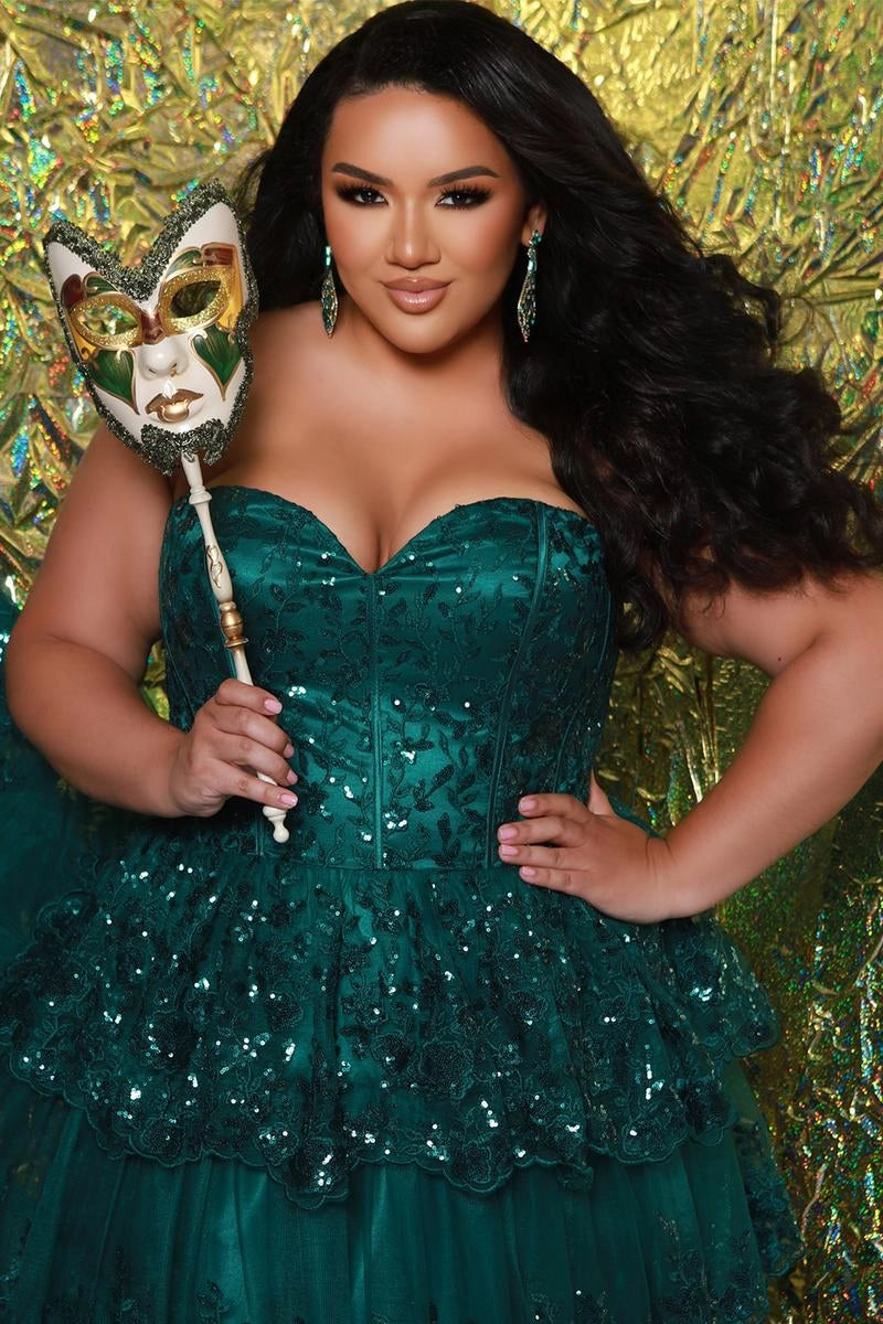 Glamorous Plus Size A Line Sweetheart Strapless Sequin Tulle Prom Dress