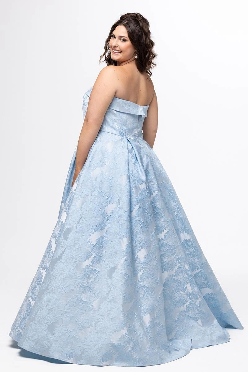 Elegant Plus Size A Line Straight Neck Strapless Jacquard Prom Dress