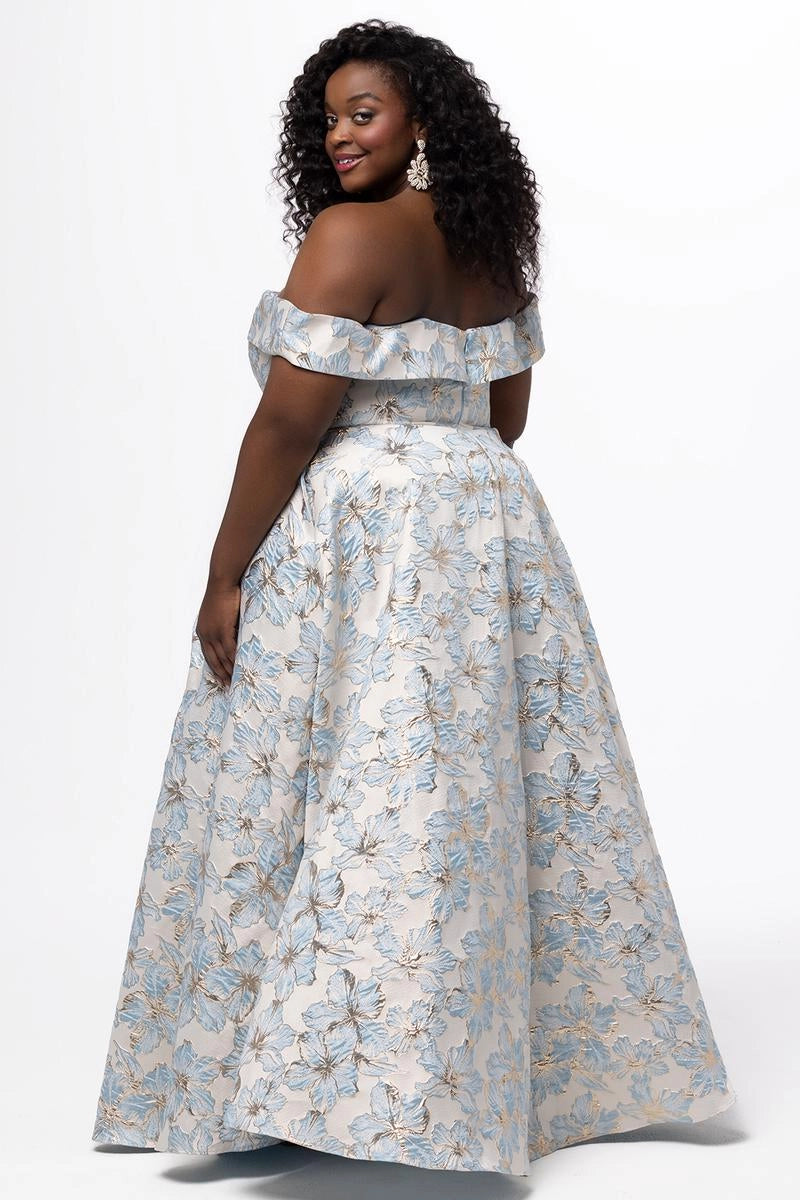 Romantic Plus Size A Line Off Shoulder Jacquard Floor Length Prom Dress