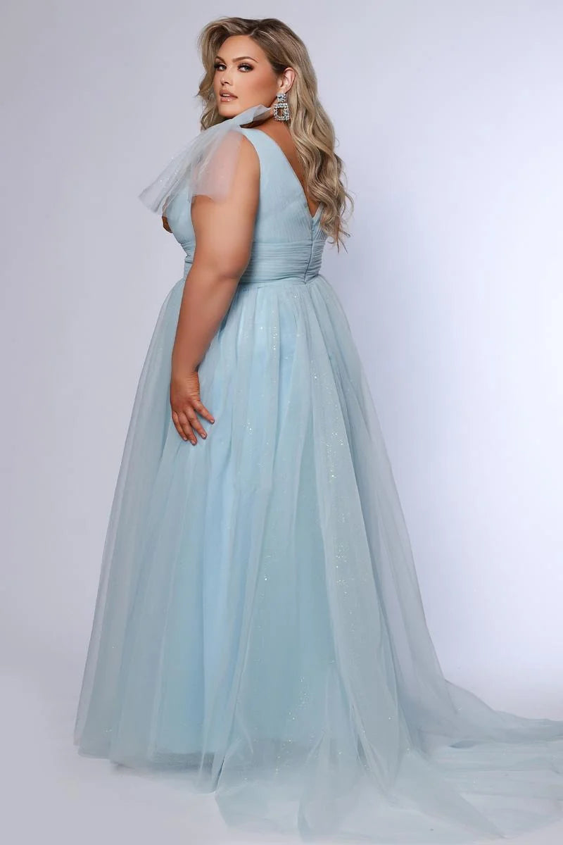 Romantic Plus Size A Line V Neck Sleeveless Glitter Tulle Prom Dress