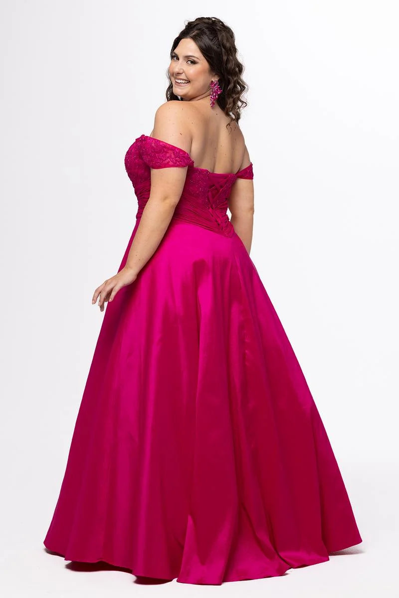 Romantic Plus Size A Line Sweetheart Off Shoulder Satin Floor Length Prom Dress