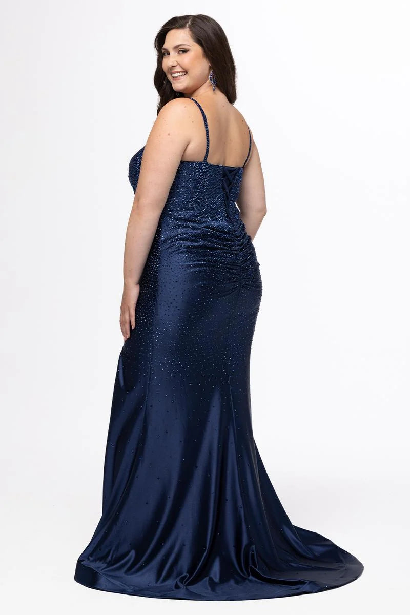 Glamorous Plus Size Mermaid Scoop Neck Sleeveless Satin Floor Length Prom Dress