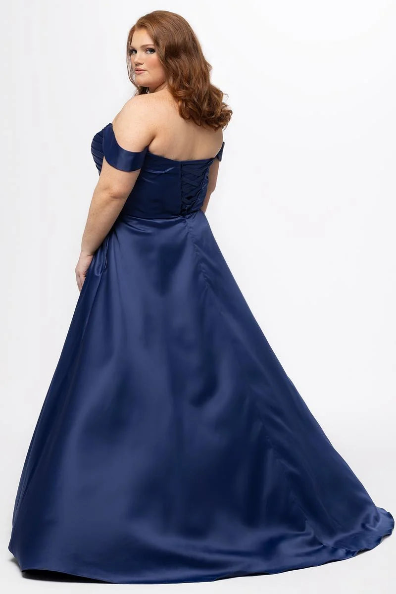 Elegant Plus Size A Line Sweetheart Off Shoulder Satin Prom Dress