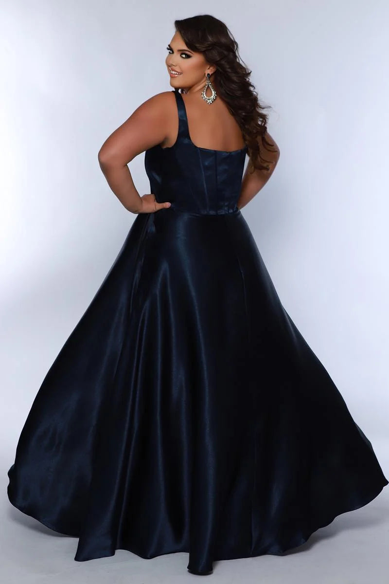 Elegant Plus Size A Line Square Neck Sleeveless Satin Floor Length Prom Dress