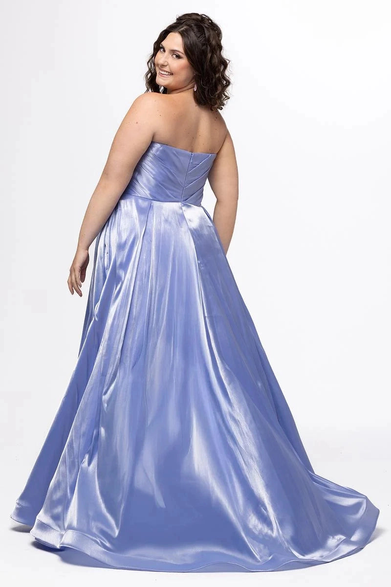Elegant Plus Size A Line Sweetheart Strapless Satin Floor Length Prom Dress