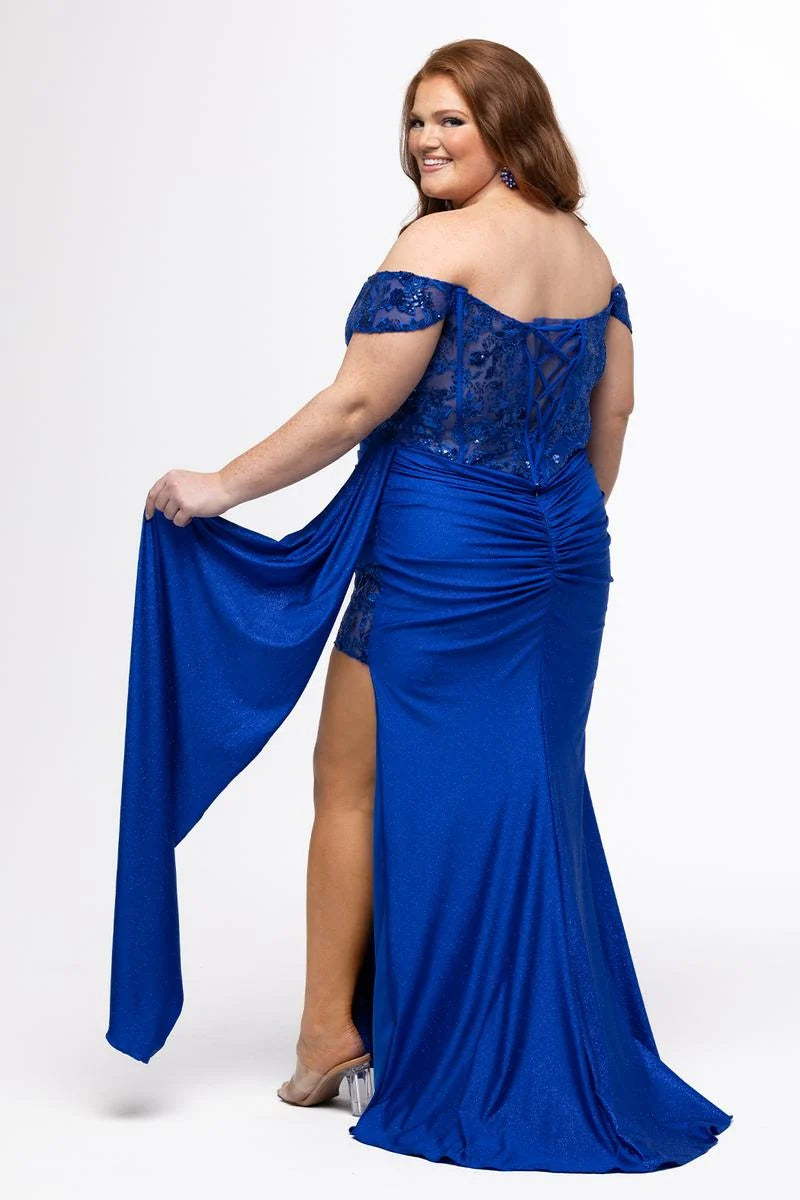 Glamorous Plus Size Sheath Sweetheart Off Shoulder Glitter Floor Length Prom Dress