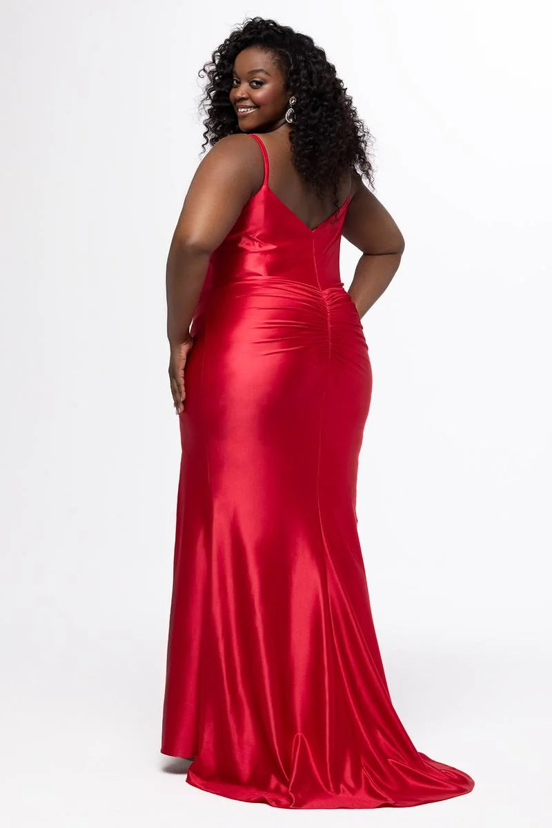 Glamorous Plus Size Mermaid Cowl Neck Spaghetti Strap Satin Prom Dress