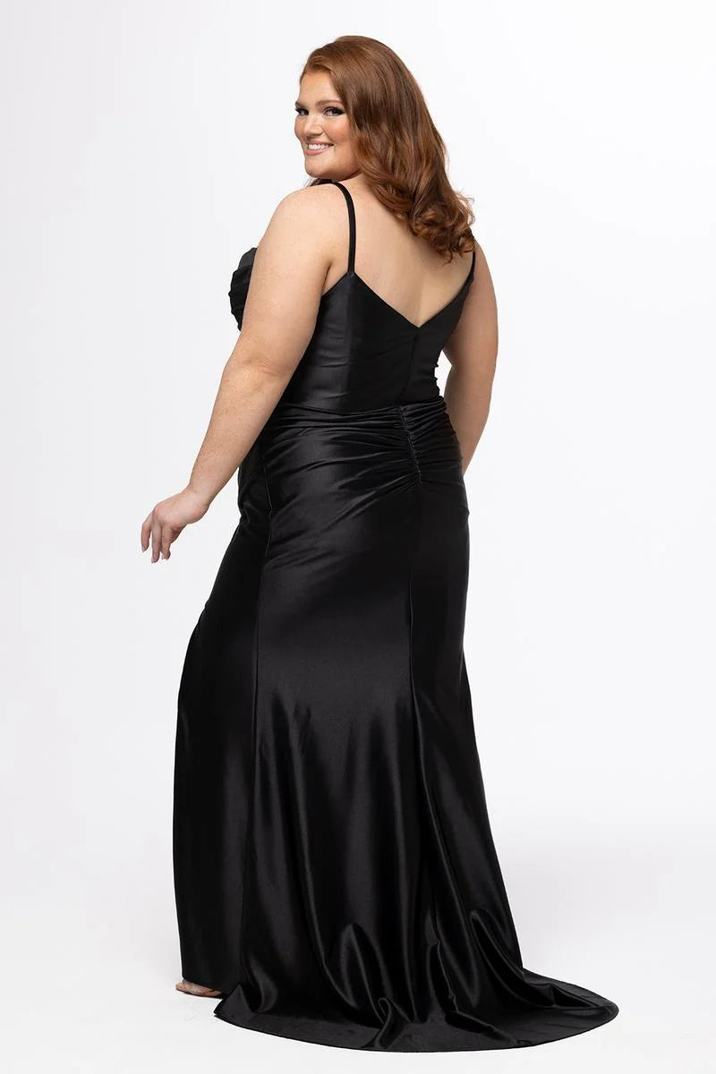 Glamorous Plus Size Mermaid Cowl Neck Spaghetti Strap Satin Prom Dress
