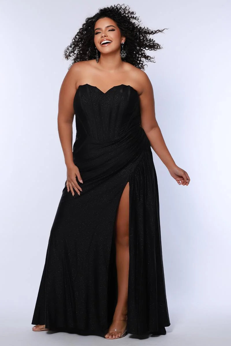 Glamorous Plus Size Sheath Sweetheart Strapless Glitter Floor Length Prom Dress
