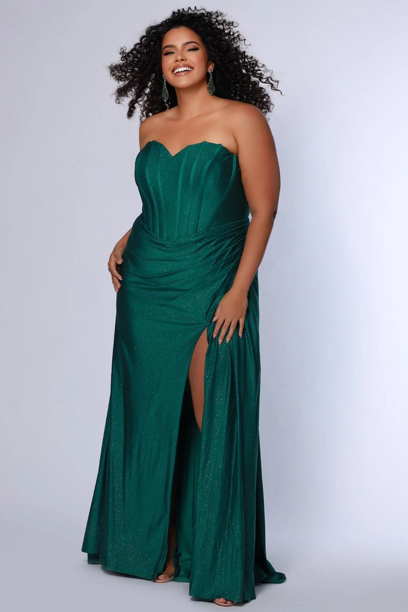 Glamorous Plus Size Sheath Sweetheart Strapless Glitter Floor Length Prom Dress