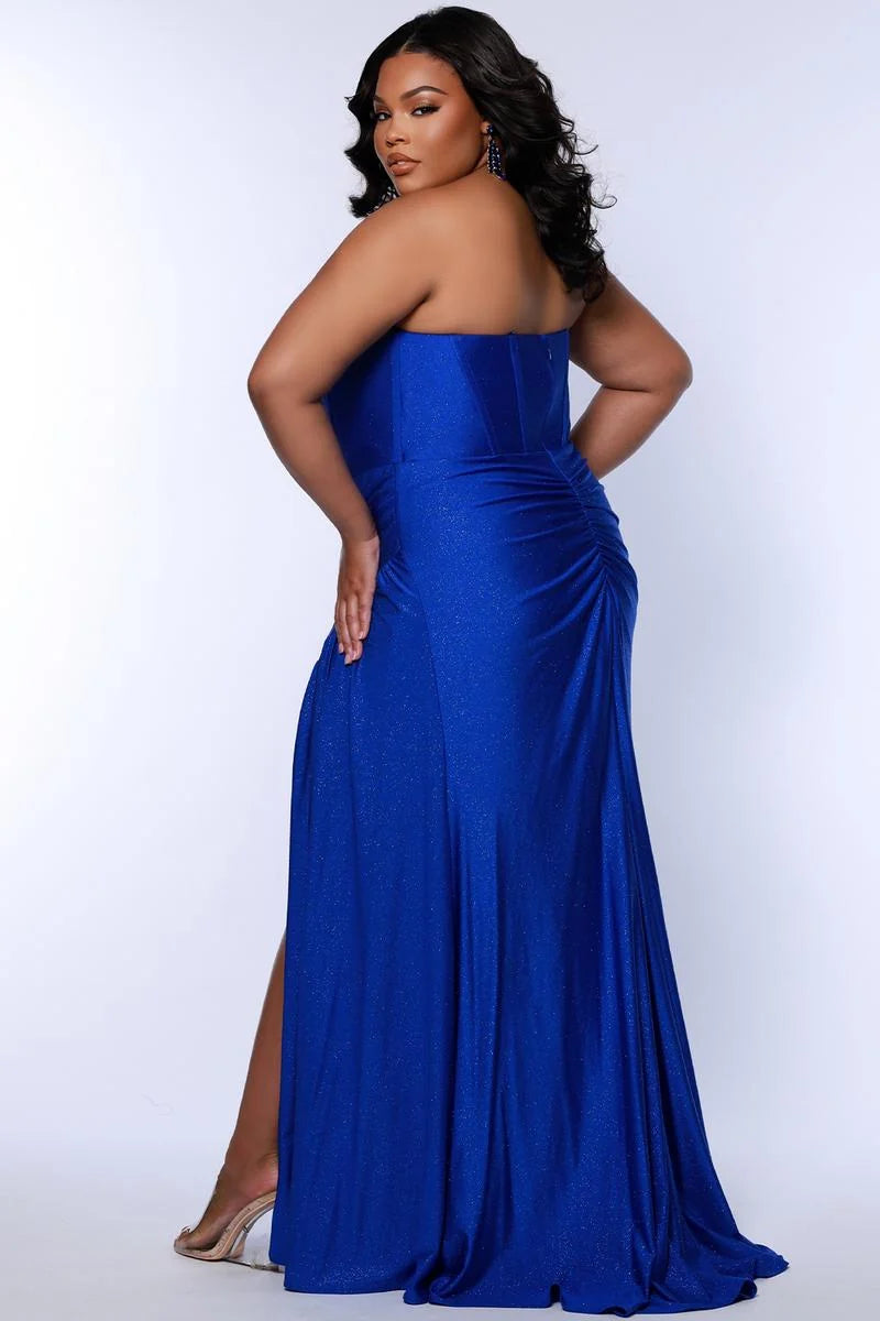 Glamorous Plus Size Sheath Sweetheart Strapless Glitter Floor Length Prom Dress