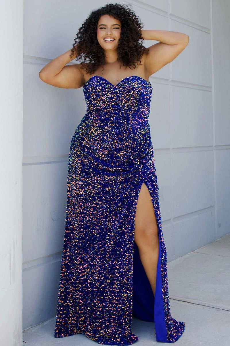 Glamorous Plus Size Sheath Sweetheart Strapless Sequin Floor Length Prom Dress
