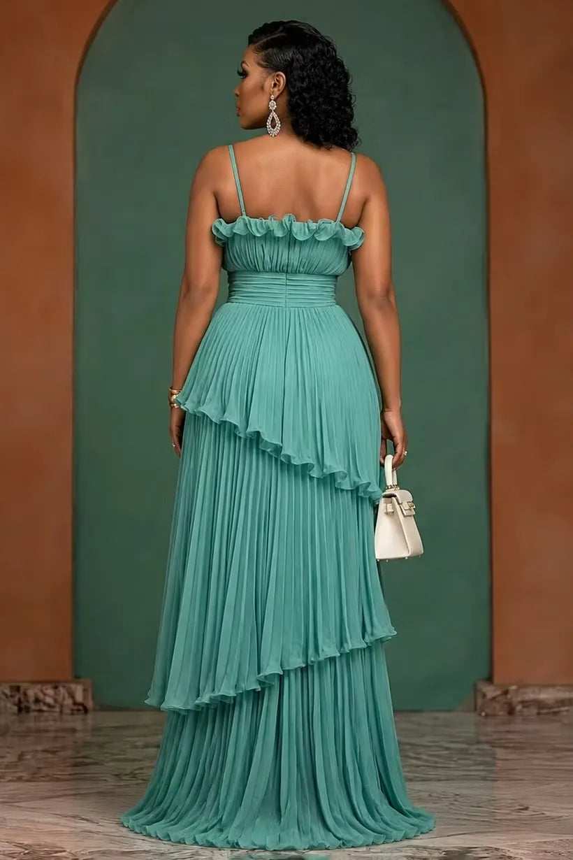 Elegant Plus Size A-Line Ruffle Sleeveless Closed-Back Evening Dress