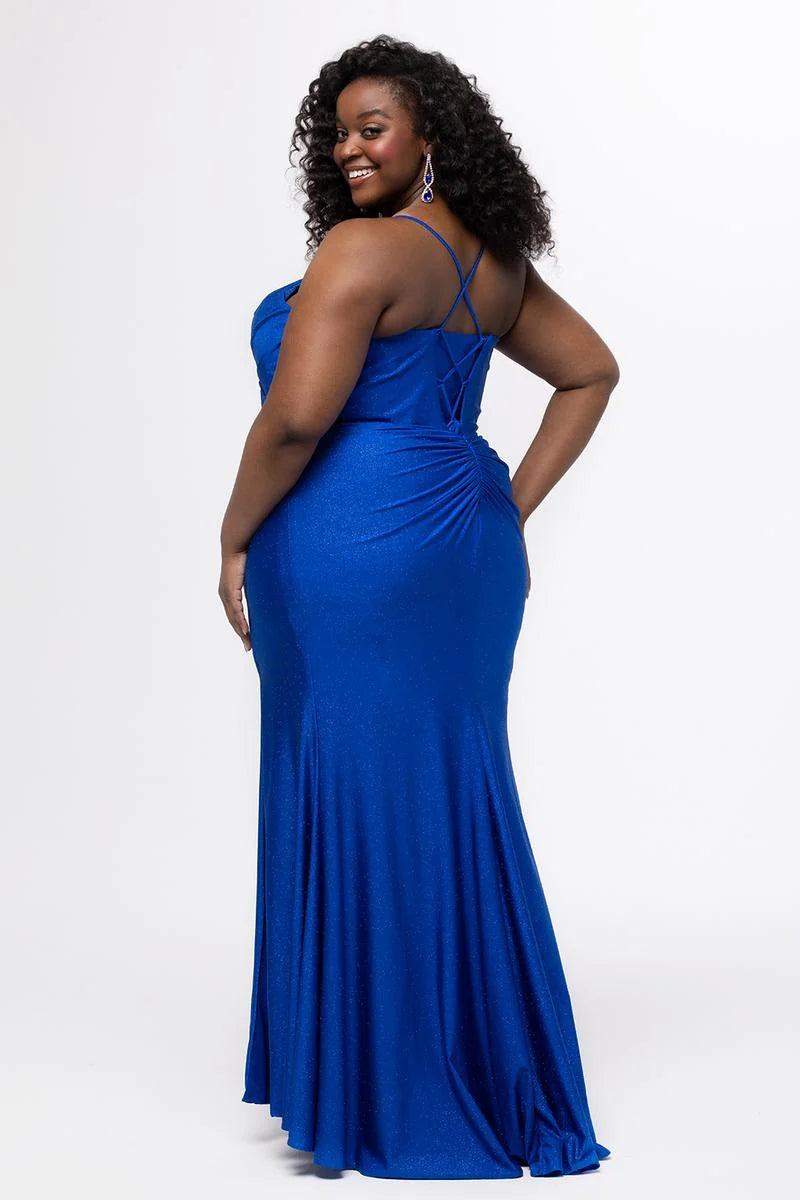 Glamorous Plus Size Mermaid Sweetheart Sleeveless Glitter Floor Length Prom Dress