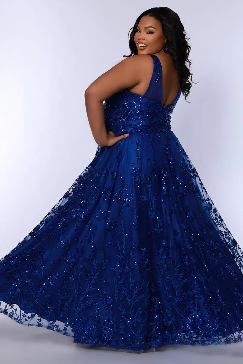 Glamorous Plus Size A Line V Neck Sleeveless Sequin Tulle Prom Dress