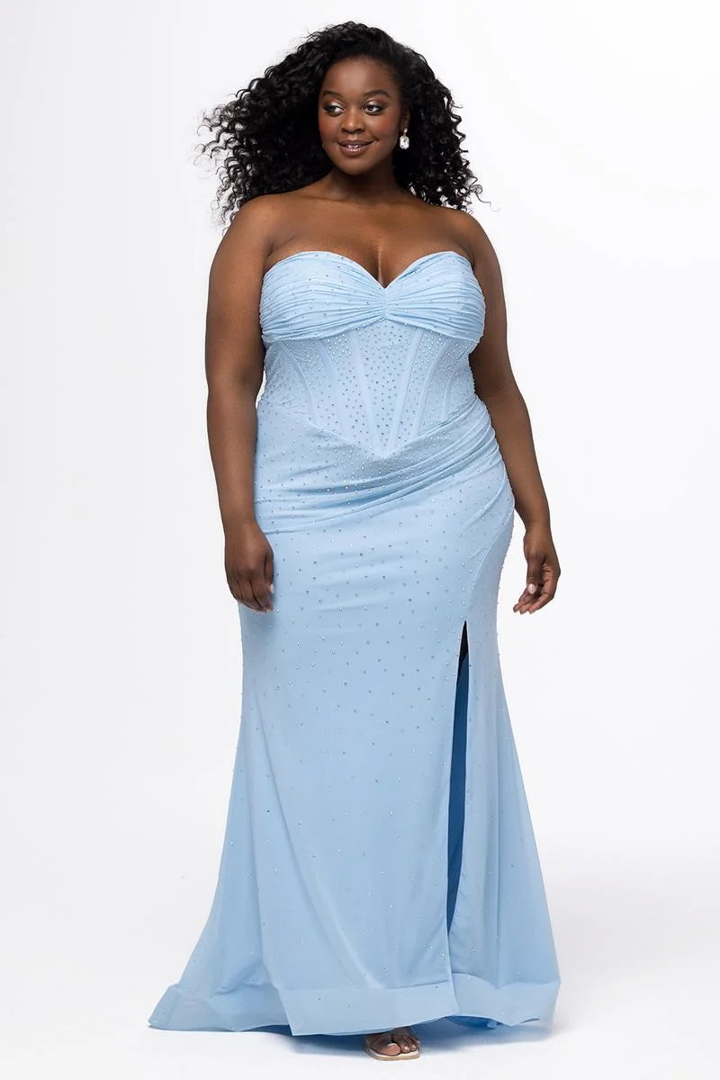 Glamorous Plus Size Mermaid Sweetheart Strapless Jersey Floor Length Prom Dress