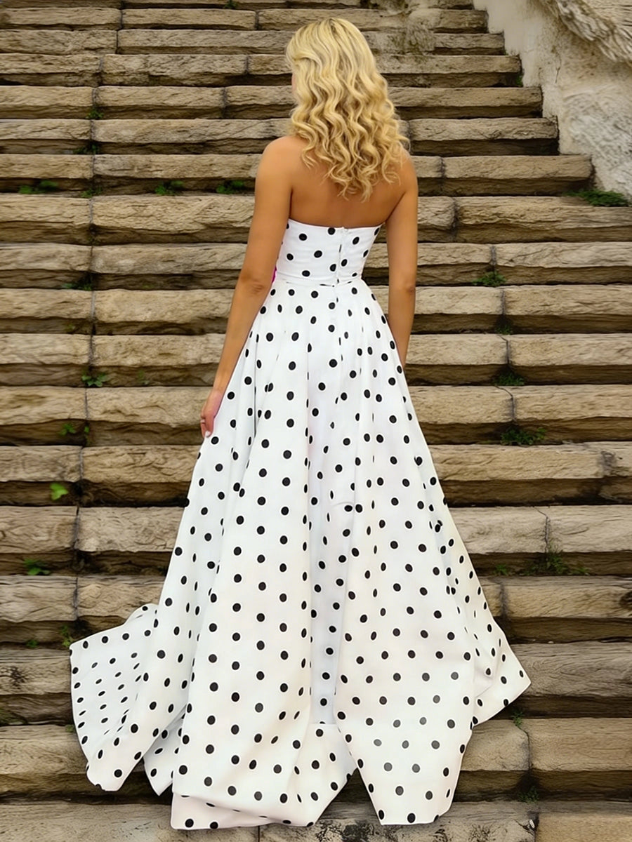 Playful Satin Ball-Gown Sweetheart Strapless Zipper-Back Bow Floor-Length Prom Dress