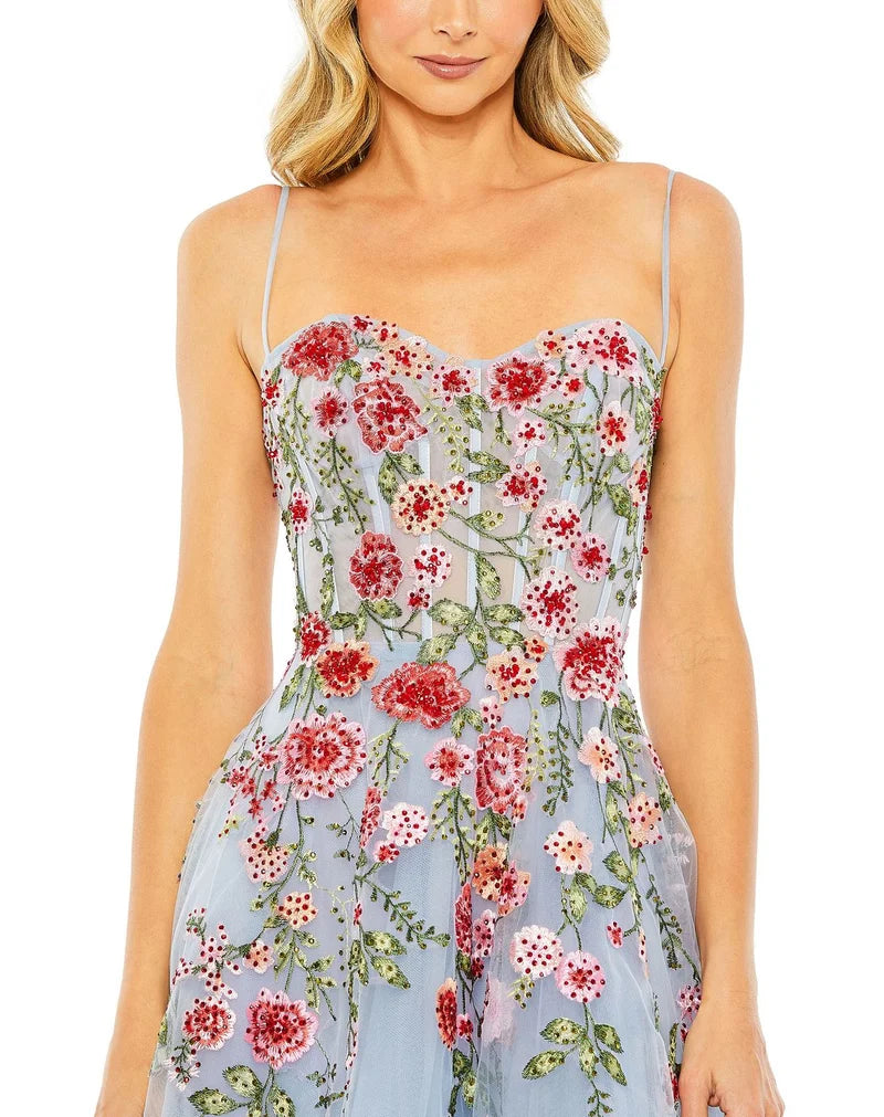 Romantic A-Line Sweetheart Spaghetti Strap Zip-Back Midi Wedding Guest Dress