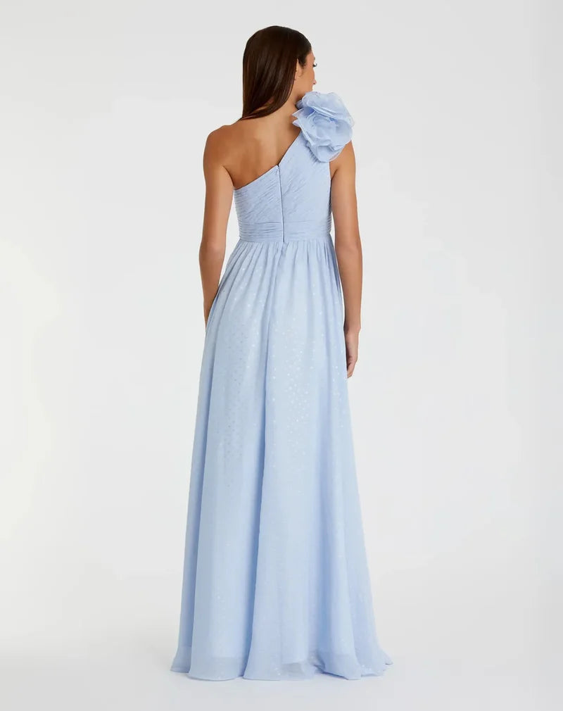 Romantic A-Line One-Shoulder Floral High-Back Floor-Length Evening Dress