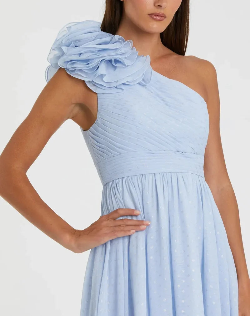 Romantic A-Line One-Shoulder Floral High-Back Floor-Length Evening Dress