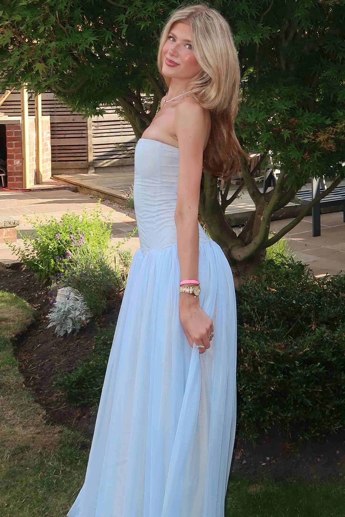 Elegant A-Line Straight Strapless Drop-Waist Chiffon Floor-Length Prom Dress