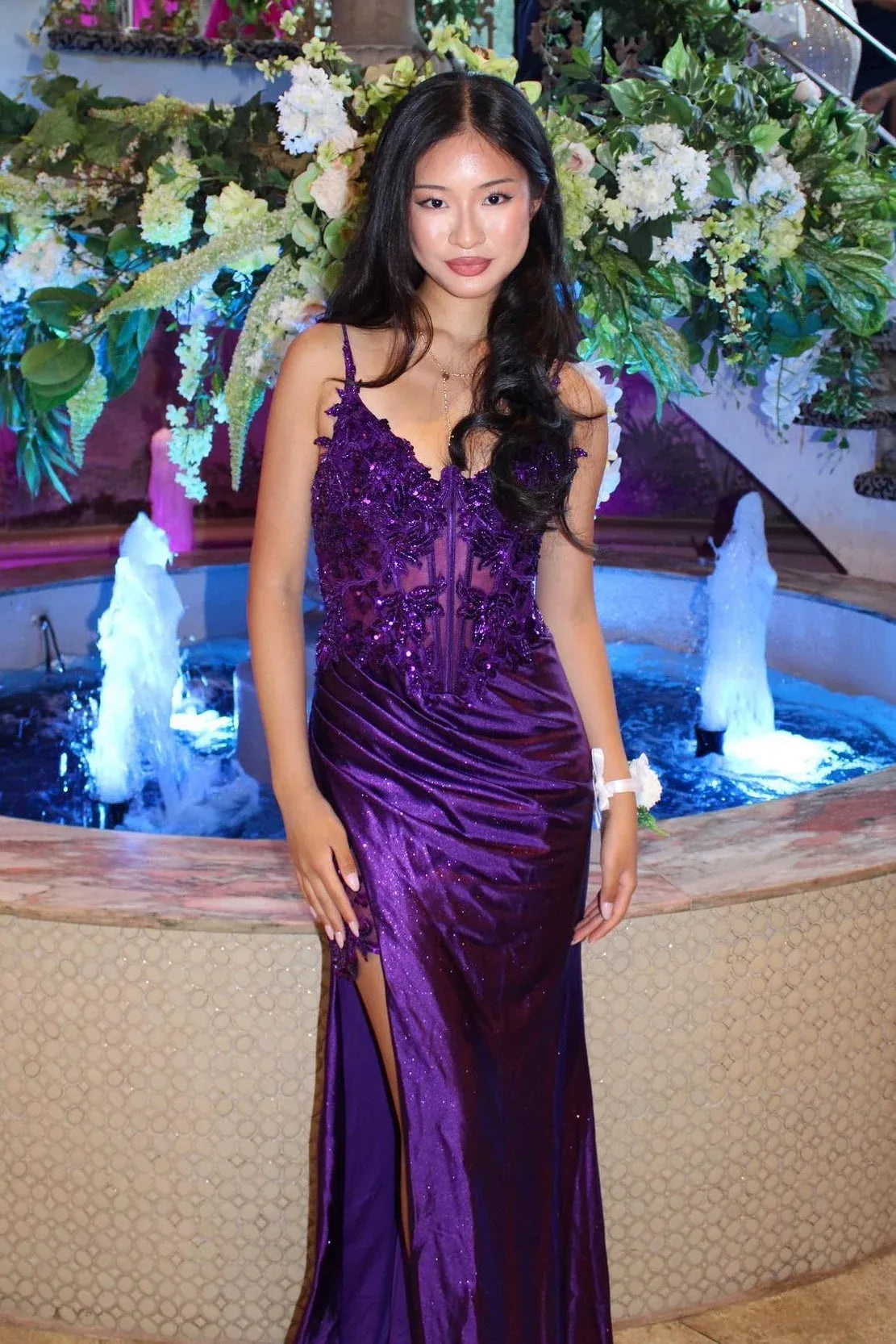 Loverlm Trendy Lace Mermaid V-Neck Spaghetti Strap Corset Slit Long Prom Dress