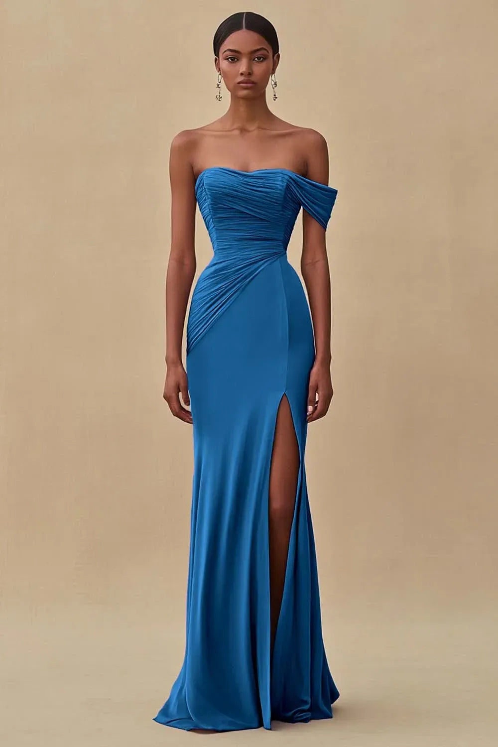 Elegant Purple Mermaid Sweetheart One-Shoulder Straight-Back Ruched Floor-Length Prom Dress