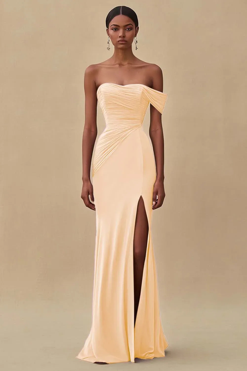 Elegant Purple Mermaid Sweetheart One-Shoulder Straight-Back Ruched Floor-Length Prom Dress
