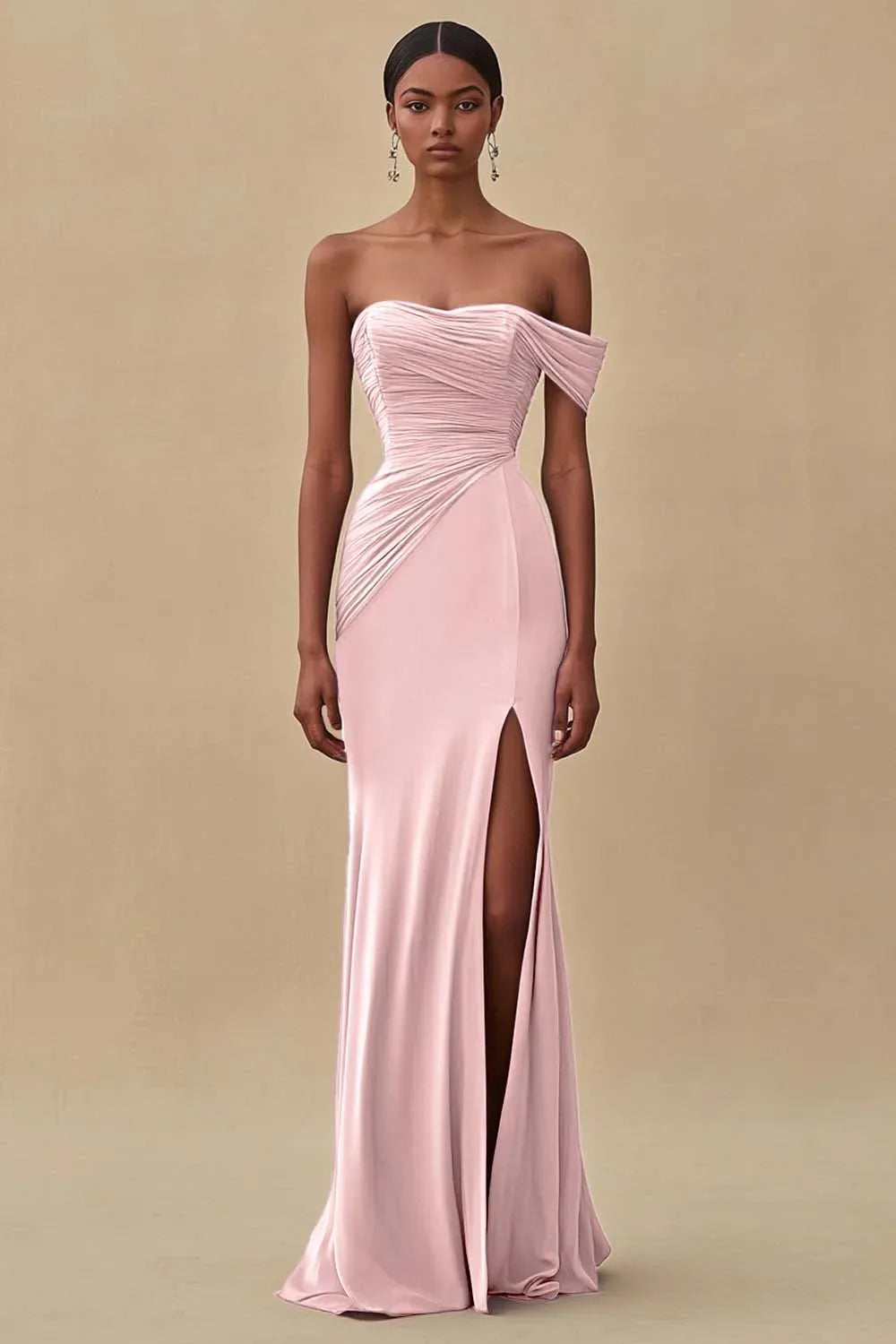 Elegant Purple Mermaid Sweetheart One-Shoulder Straight-Back Ruched Floor-Length Prom Dress