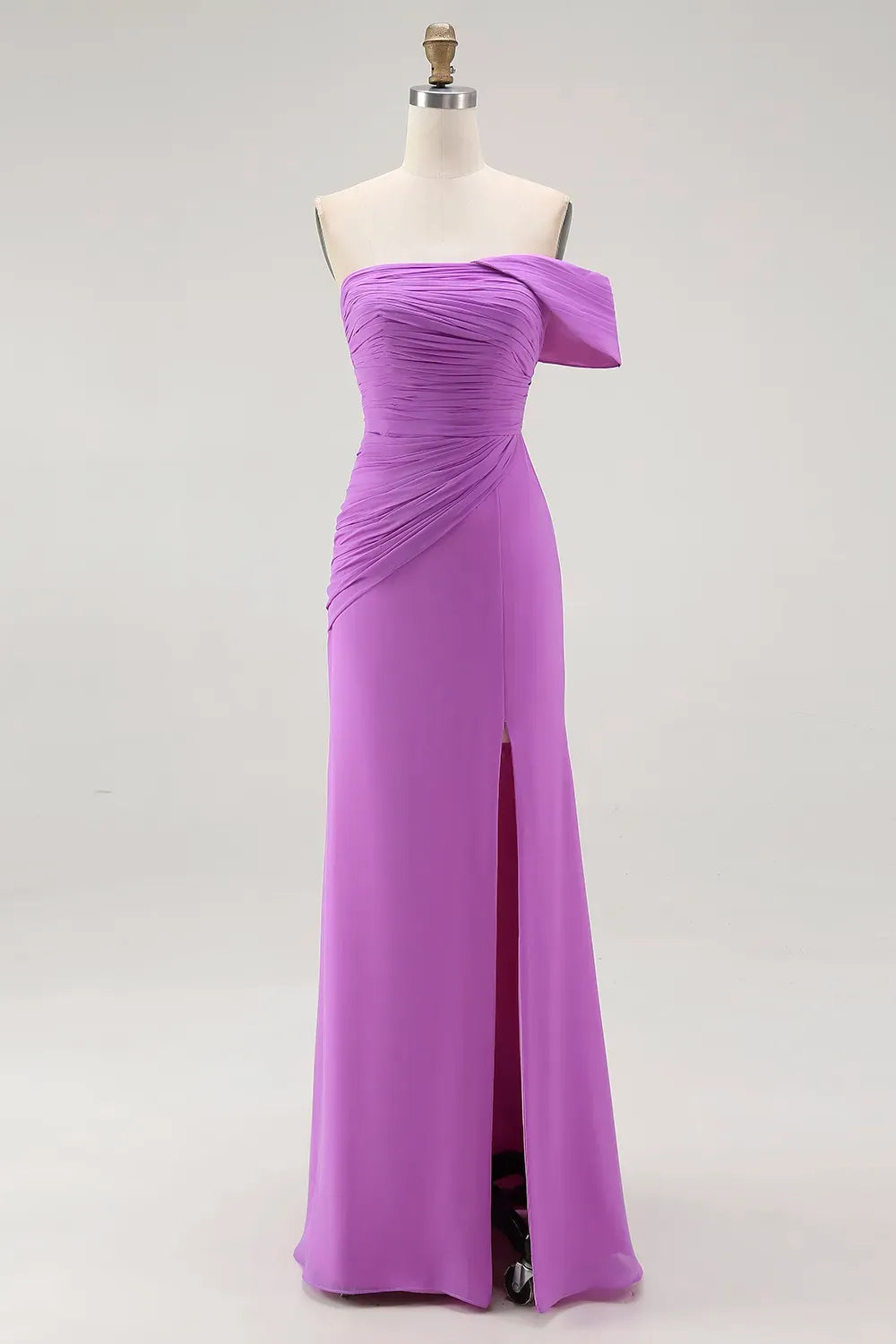Elegant Purple Mermaid Sweetheart One-Shoulder Straight-Back Ruched Floor-Length Prom Dress